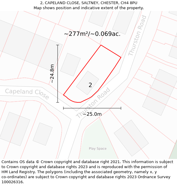 2, CAPELAND CLOSE, SALTNEY, CHESTER, CH4 8PU: Plot and title map