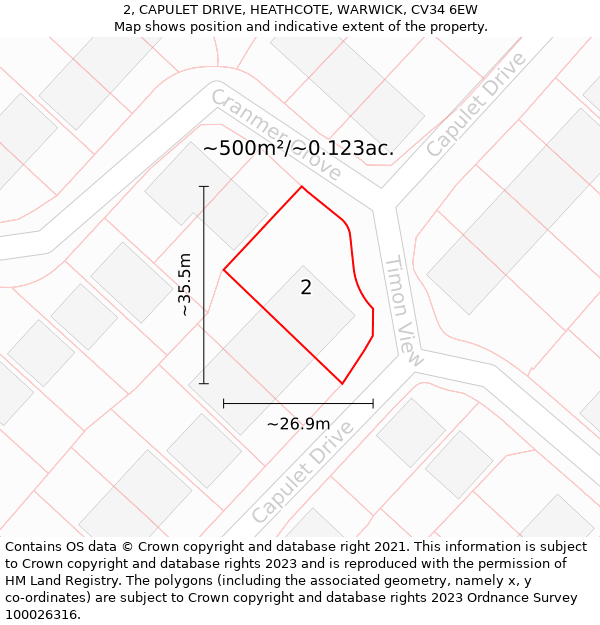 2, CAPULET DRIVE, HEATHCOTE, WARWICK, CV34 6EW: Plot and title map