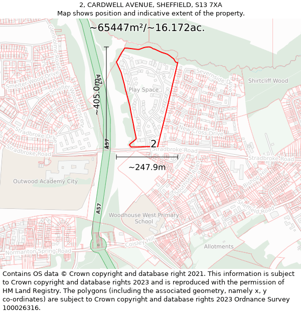 2, CARDWELL AVENUE, SHEFFIELD, S13 7XA: Plot and title map