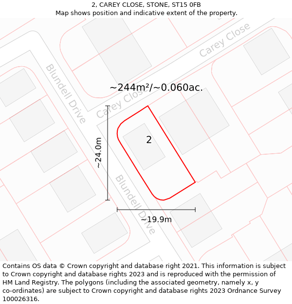 2, CAREY CLOSE, STONE, ST15 0FB: Plot and title map