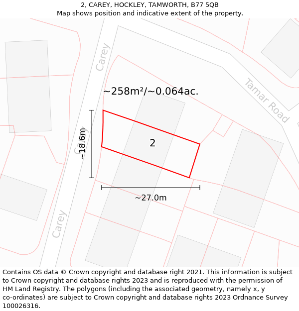 2, CAREY, HOCKLEY, TAMWORTH, B77 5QB: Plot and title map