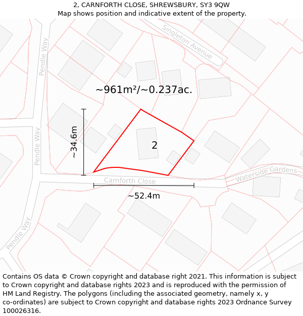 2, CARNFORTH CLOSE, SHREWSBURY, SY3 9QW: Plot and title map