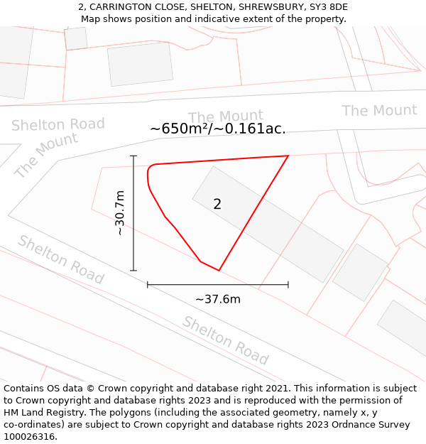 2, CARRINGTON CLOSE, SHELTON, SHREWSBURY, SY3 8DE: Plot and title map