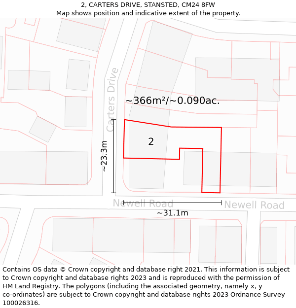 2, CARTERS DRIVE, STANSTED, CM24 8FW: Plot and title map