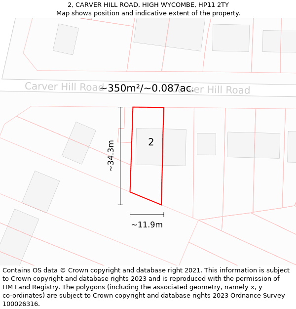 2, CARVER HILL ROAD, HIGH WYCOMBE, HP11 2TY: Plot and title map