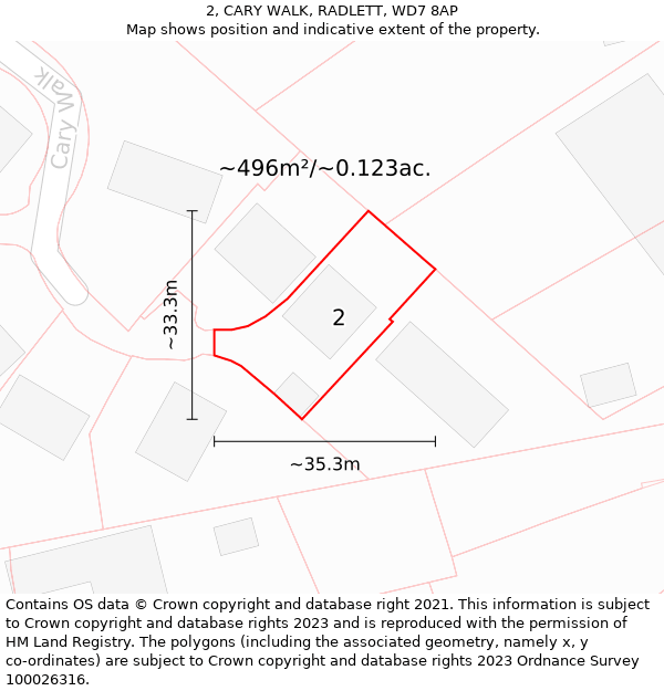 2, CARY WALK, RADLETT, WD7 8AP: Plot and title map