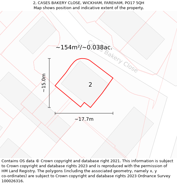 2, CASES BAKERY CLOSE, WICKHAM, FAREHAM, PO17 5QH: Plot and title map