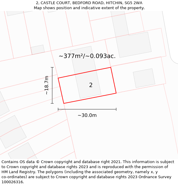 2, CASTLE COURT, BEDFORD ROAD, HITCHIN, SG5 2WA: Plot and title map