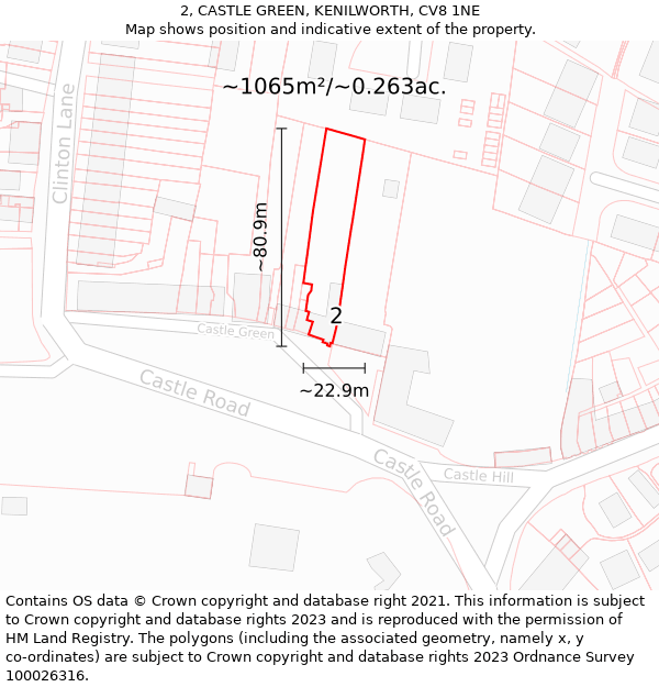 2, CASTLE GREEN, KENILWORTH, CV8 1NE: Plot and title map