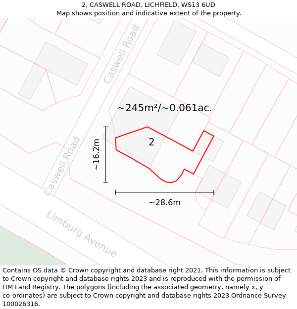 2, CASWELL ROAD, LICHFIELD, WS13 6UD: Plot and title map