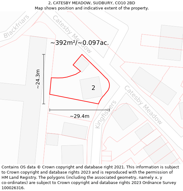 2, CATESBY MEADOW, SUDBURY, CO10 2BD: Plot and title map