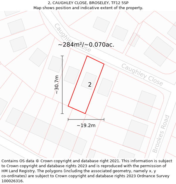 2, CAUGHLEY CLOSE, BROSELEY, TF12 5SP: Plot and title map