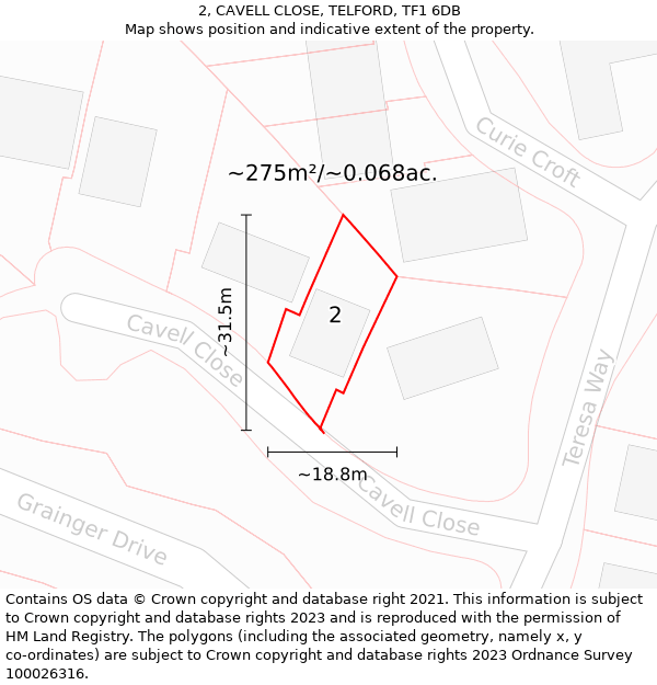 2, CAVELL CLOSE, TELFORD, TF1 6DB: Plot and title map