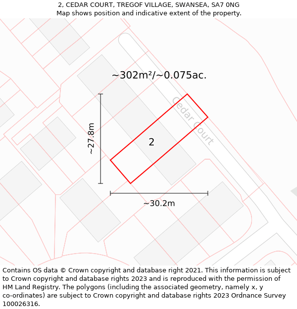 2, CEDAR COURT, TREGOF VILLAGE, SWANSEA, SA7 0NG: Plot and title map