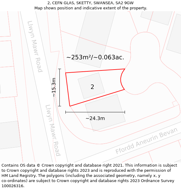 2, CEFN GLAS, SKETTY, SWANSEA, SA2 9GW: Plot and title map