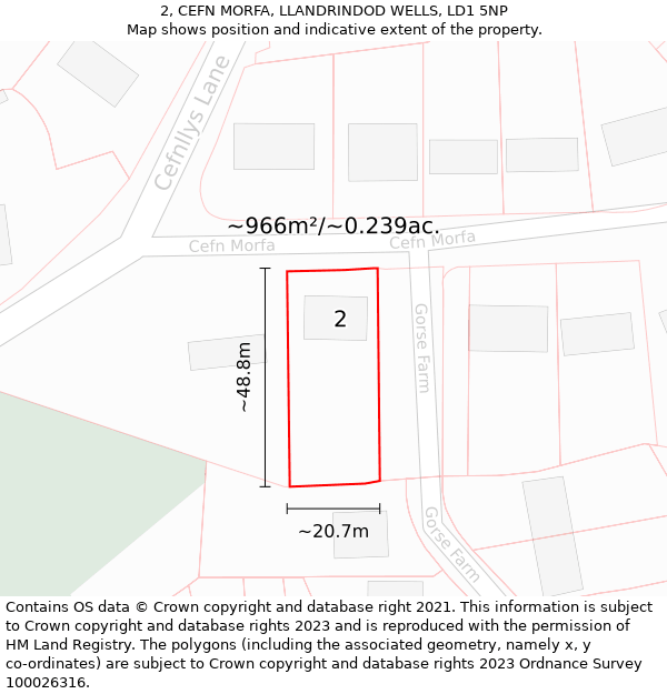 2, CEFN MORFA, LLANDRINDOD WELLS, LD1 5NP: Plot and title map