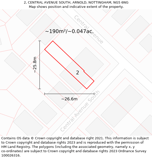 2, CENTRAL AVENUE SOUTH, ARNOLD, NOTTINGHAM, NG5 6NG: Plot and title map