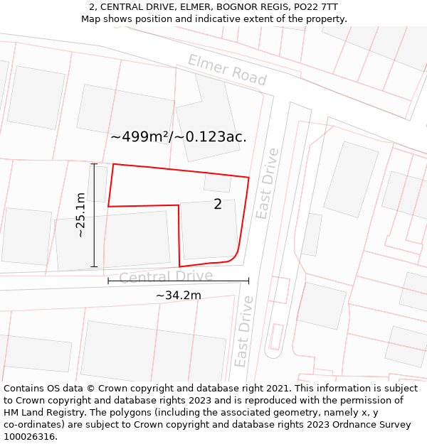 2, CENTRAL DRIVE, ELMER, BOGNOR REGIS, PO22 7TT: Plot and title map