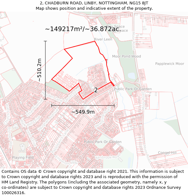 2, CHADBURN ROAD, LINBY, NOTTINGHAM, NG15 8JT: Plot and title map