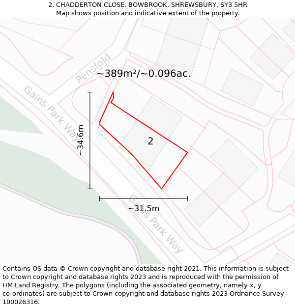 2, CHADDERTON CLOSE, BOWBROOK, SHREWSBURY, SY3 5HR: Plot and title map