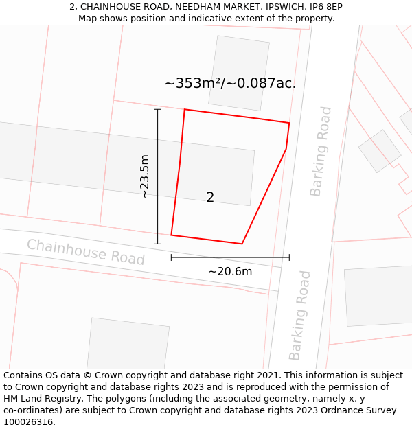 2, CHAINHOUSE ROAD, NEEDHAM MARKET, IPSWICH, IP6 8EP: Plot and title map