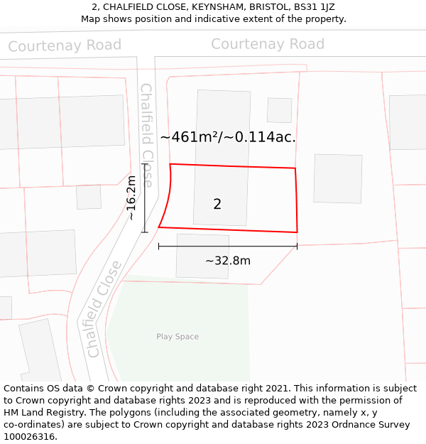 2, CHALFIELD CLOSE, KEYNSHAM, BRISTOL, BS31 1JZ: Plot and title map