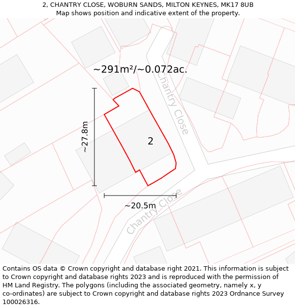 2, CHANTRY CLOSE, WOBURN SANDS, MILTON KEYNES, MK17 8UB: Plot and title map