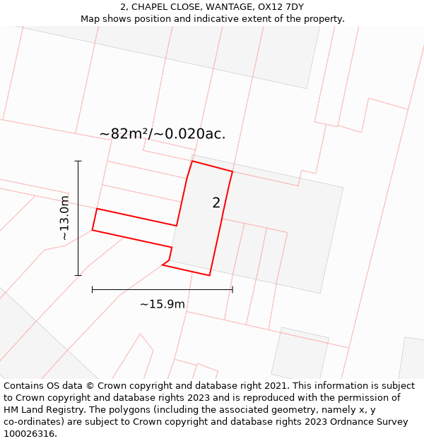 2, CHAPEL CLOSE, WANTAGE, OX12 7DY: Plot and title map