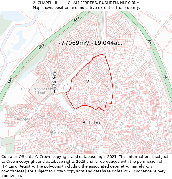 2, CHAPEL HILL, HIGHAM FERRERS, RUSHDEN, NN10 8NA: Plot and title map