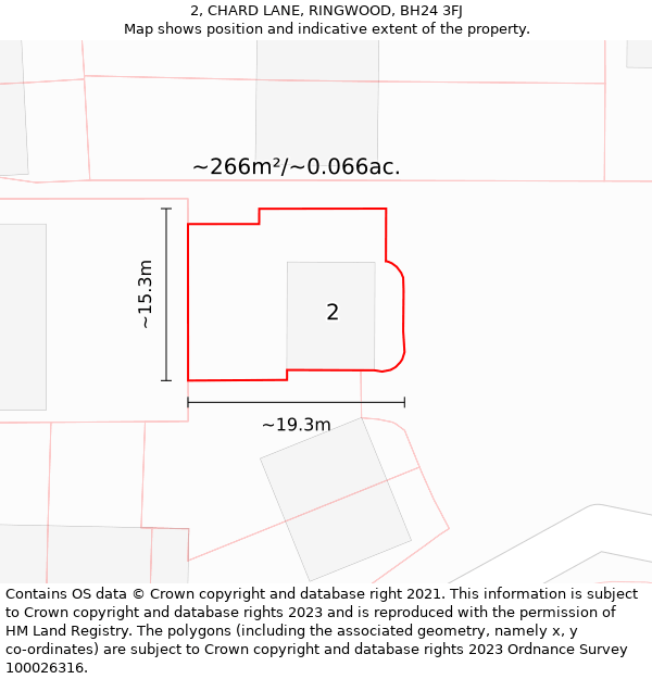 2, CHARD LANE, RINGWOOD, BH24 3FJ: Plot and title map