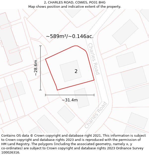 2, CHARLES ROAD, COWES, PO31 8HG: Plot and title map