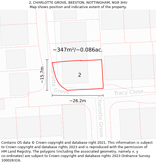 2, CHARLOTTE GROVE, BEESTON, NOTTINGHAM, NG9 3HU: Plot and title map