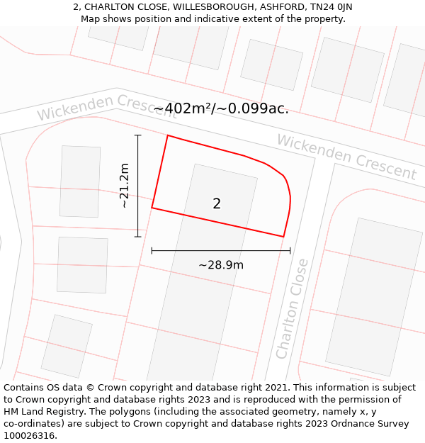 2, CHARLTON CLOSE, WILLESBOROUGH, ASHFORD, TN24 0JN: Plot and title map