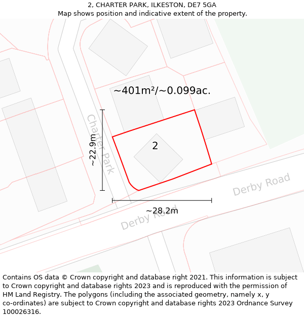 2, CHARTER PARK, ILKESTON, DE7 5GA: Plot and title map