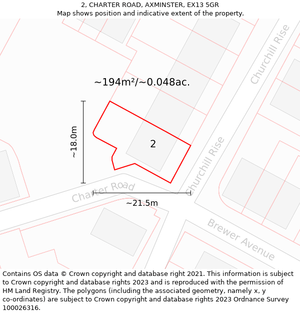 2, CHARTER ROAD, AXMINSTER, EX13 5GR: Plot and title map