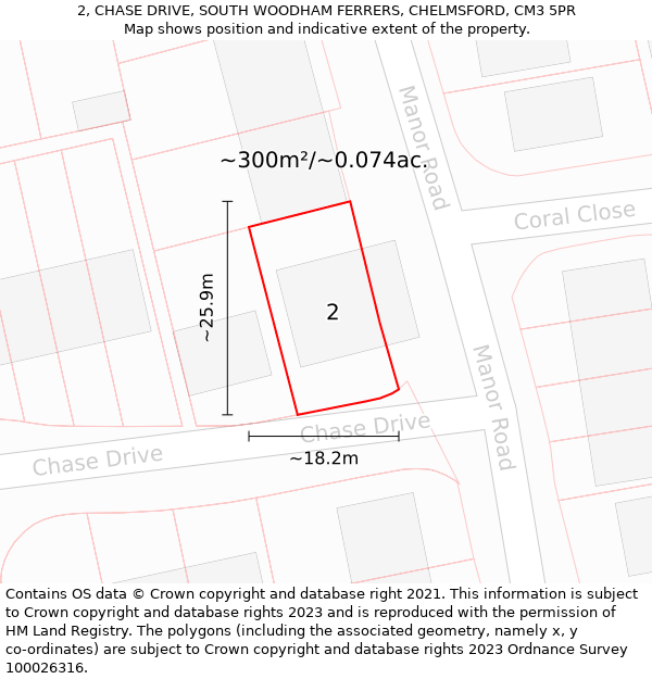 2, CHASE DRIVE, SOUTH WOODHAM FERRERS, CHELMSFORD, CM3 5PR: Plot and title map