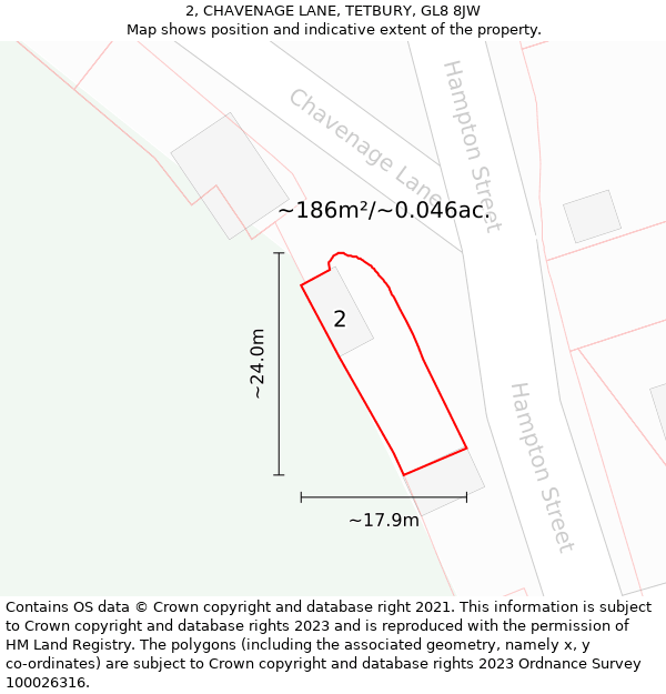 2, CHAVENAGE LANE, TETBURY, GL8 8JW: Plot and title map