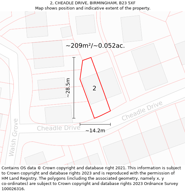 2, CHEADLE DRIVE, BIRMINGHAM, B23 5XF: Plot and title map