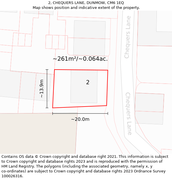 2, CHEQUERS LANE, DUNMOW, CM6 1EQ: Plot and title map