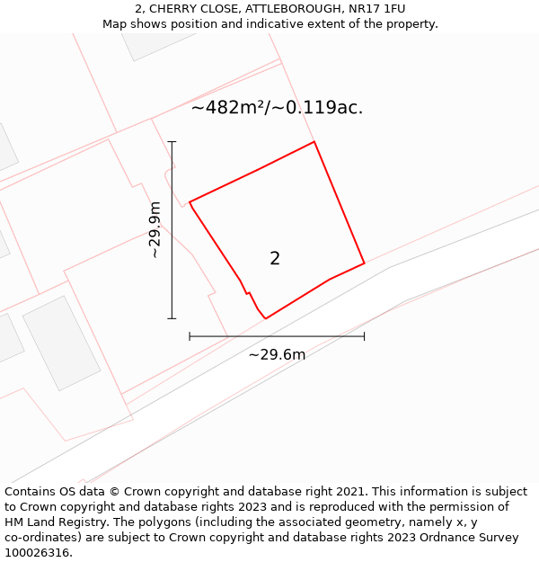 2, CHERRY CLOSE, ATTLEBOROUGH, NR17 1FU: Plot and title map