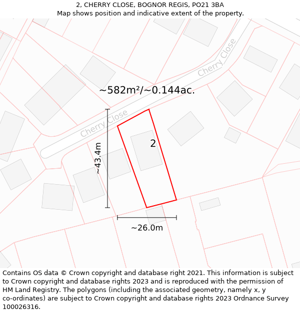 2, CHERRY CLOSE, BOGNOR REGIS, PO21 3BA: Plot and title map