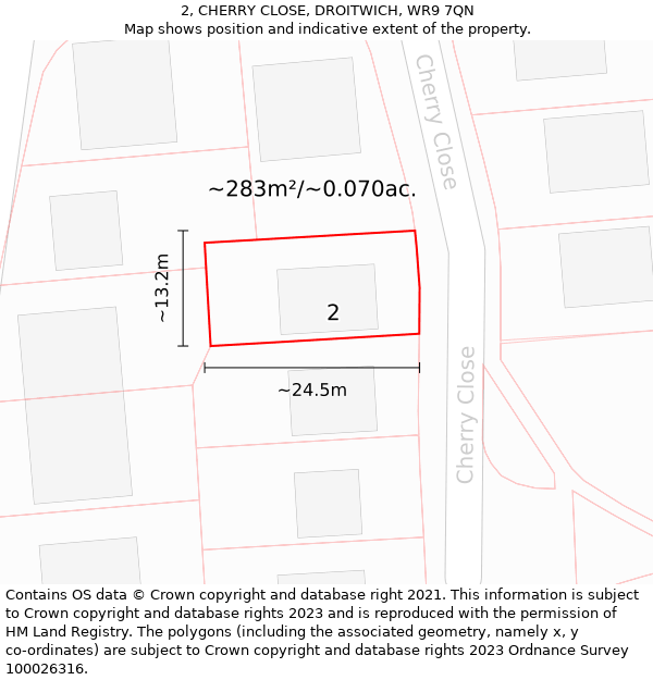 2, CHERRY CLOSE, DROITWICH, WR9 7QN: Plot and title map