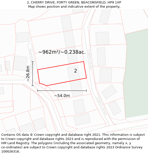 2, CHERRY DRIVE, FORTY GREEN, BEACONSFIELD, HP9 1XP: Plot and title map