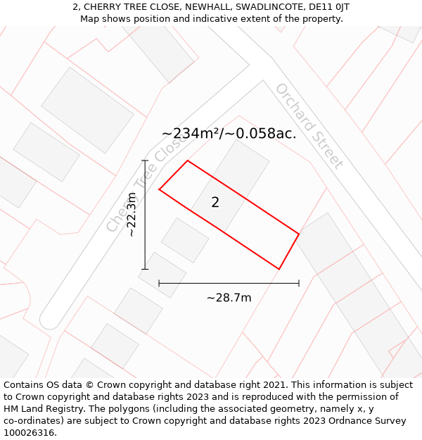 2, CHERRY TREE CLOSE, NEWHALL, SWADLINCOTE, DE11 0JT: Plot and title map