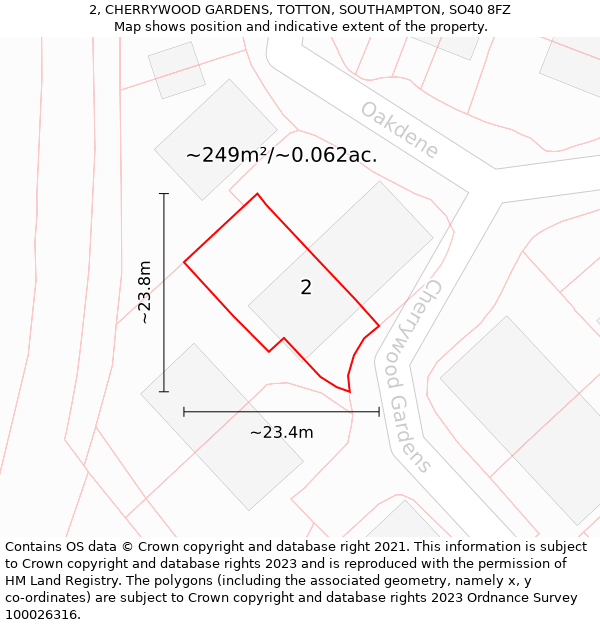 2, CHERRYWOOD GARDENS, TOTTON, SOUTHAMPTON, SO40 8FZ: Plot and title map