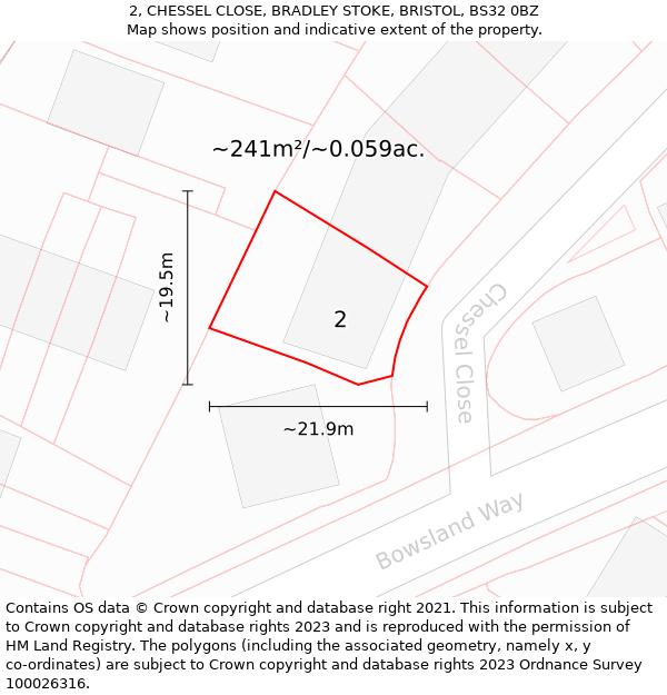 2, CHESSEL CLOSE, BRADLEY STOKE, BRISTOL, BS32 0BZ: Plot and title map