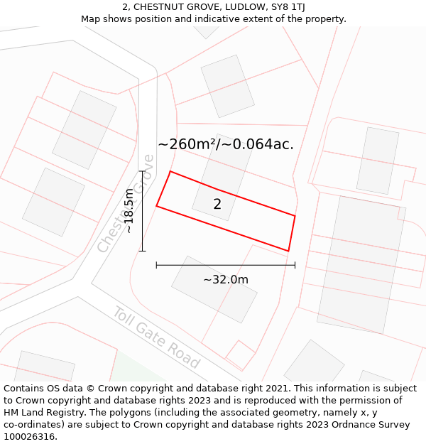 2, CHESTNUT GROVE, LUDLOW, SY8 1TJ: Plot and title map