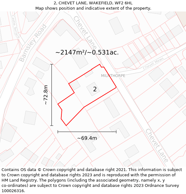 2, CHEVET LANE, WAKEFIELD, WF2 6HL: Plot and title map