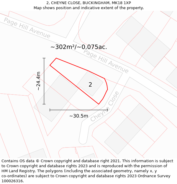 2, CHEYNE CLOSE, BUCKINGHAM, MK18 1XP: Plot and title map