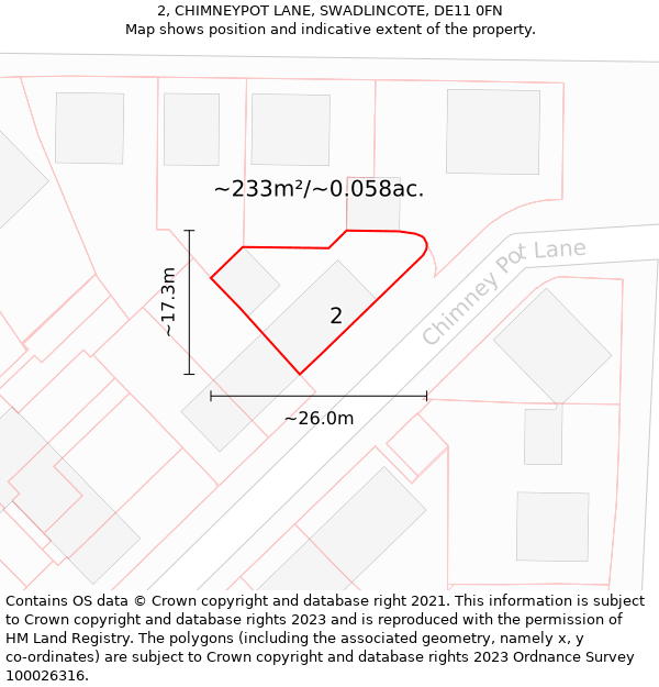 2, CHIMNEYPOT LANE, SWADLINCOTE, DE11 0FN: Plot and title map